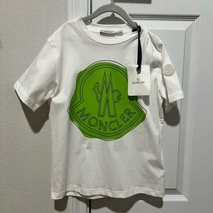 Moncler Kids Tee in White with Bold Green Logo
